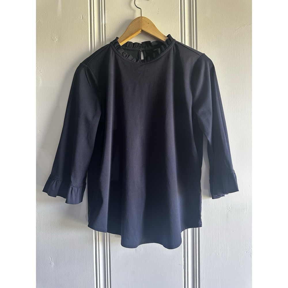 Ann Taylor Black Ruffle Blouse S Feminine Classic Minimalist Workwear